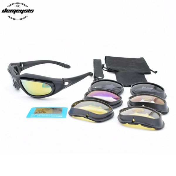 

polarized c5 tactical men goggles 4 lenses glasses men