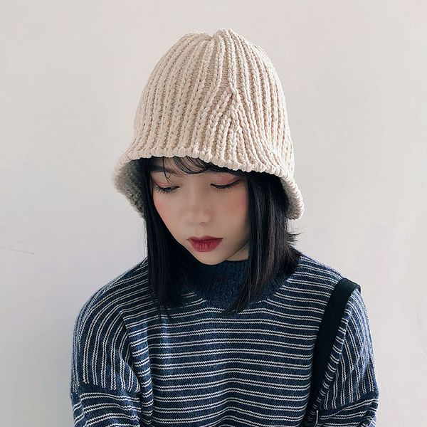 

chenille outdoor wool hat winter basin hat women's foldable warm, Blue;gray