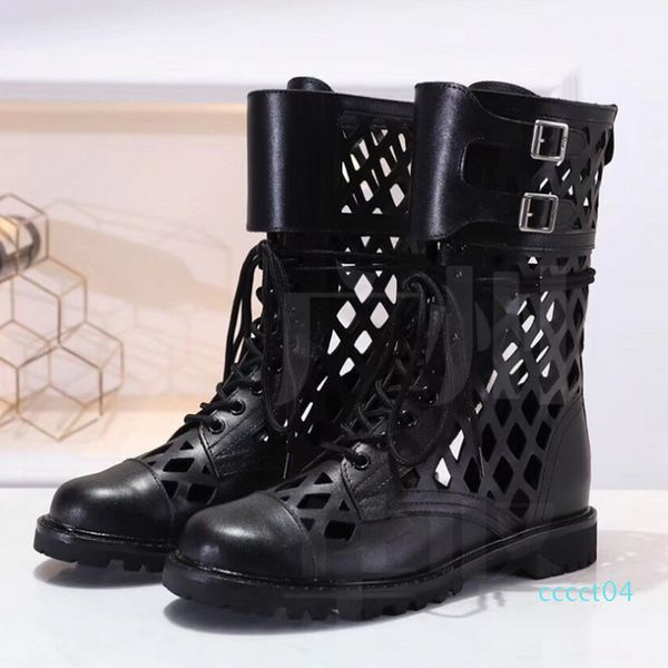 

2020 new designer sandale summer fashion women's sandals lace up high-cut hollow sandals low-heeled breathable leather sandals 01d ct04, Black