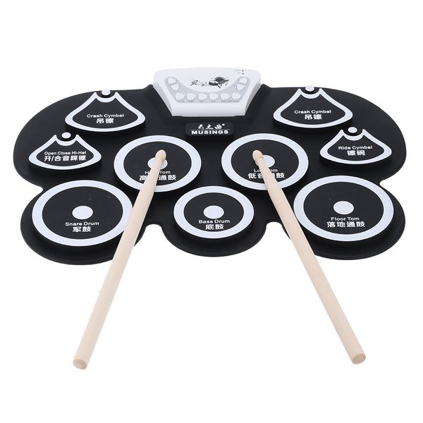 

silicone portable foldable digital usb midi roll-up electronic drum pad kit with stick and foot pedal