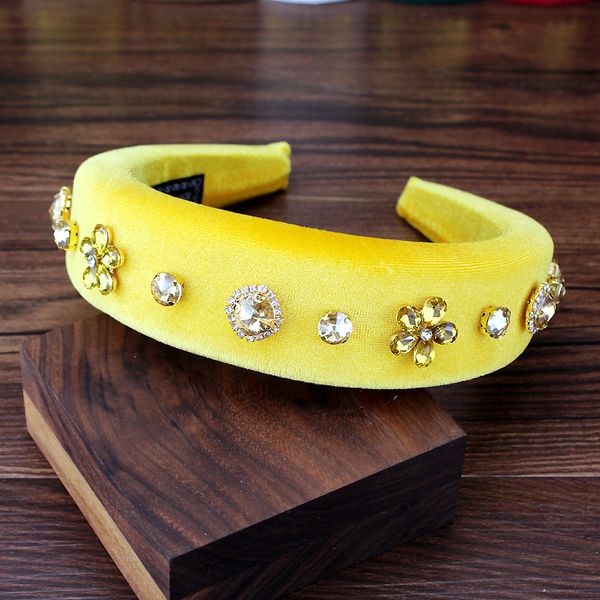 

simple yellow crystal flower hairband large wide rhinestone women headband luxury headdress for girls fashion hair accessories, Golden;white