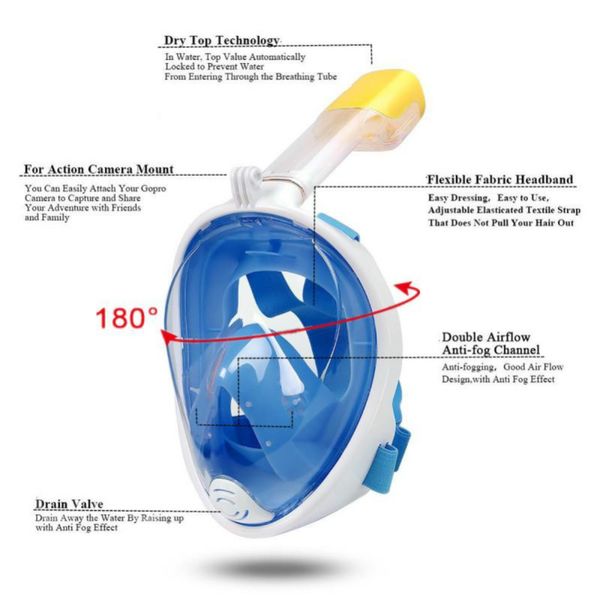 

2018 outmix blue swimming diving snorkeling full face mask surface scuba for l/xl s/m