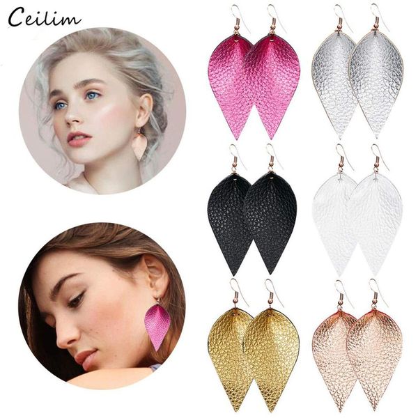

multicolor teardrop leather earring for women long leaf dangle drop earrings 2019 new statement jewelry female gift, Silver