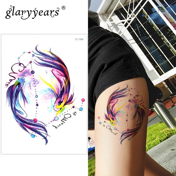 Acheter Glaryyears Un Peu Gros Bras Autocollant De Tatouage Temporaire Poisson Coloré Faux Manchon De Tatoo Flash Tatouage étanche Body Art Femmes Lc