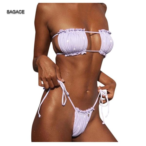 

bikinis set sagace two pieces bikini women 2021 summer swimsuit solid bandage brazilian swimwear lady beach biquini a515