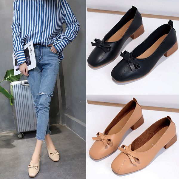 

network red shoes children 2019 new style low-cut square head moccosins comfortable loafers versatile women's singles casual stu, Black