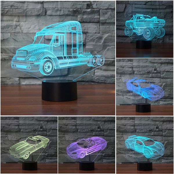 

acrylic 3d light racing car suv roadster classic car luminaria lampe usb desk 3d nightlight colorful atmosphere light home decor