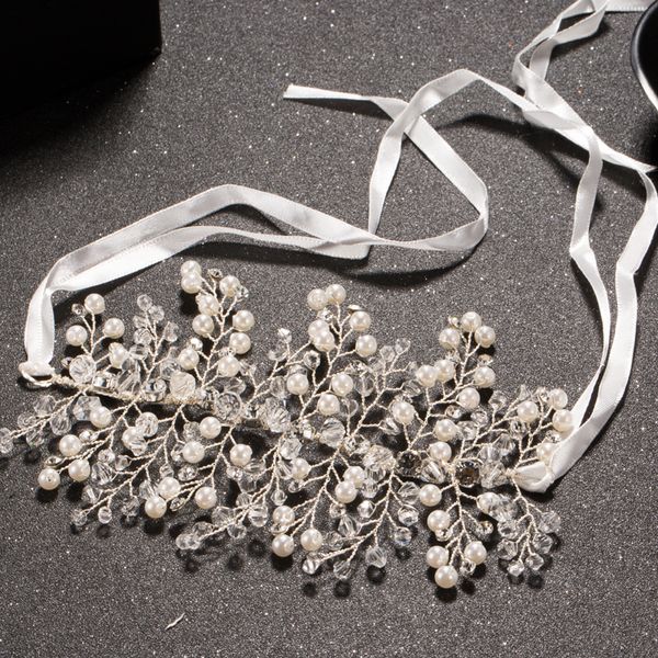 

handmade silver prom wedding hairbands hair jewelry for bride pearl crystal branch rhinestone hair accessories for girl, Golden;white