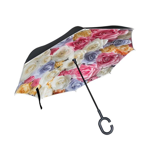 

susino flower reverse umbrella stick umbrella upside down waterproof windproof for women men with c-hook handle