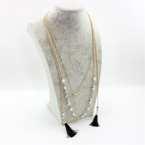 

the new fashion personality type white pine volume bead chopped black tassel necklaces, Silver