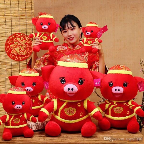 

2018 new year cute blessing pig plush toy doll pig year mascot stuffed animals toys christmas present for kids a200