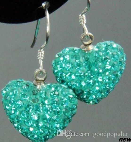 

ale new rhinestone mix colors white disco ball beads clay heart drop dangle crystall crystal earrings stud x75345 t35, Silver