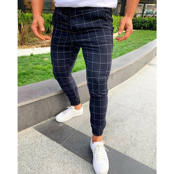 

men's pants joggers high waist pocket plaid slim fit straight trousers casual track sweatpants fashionable winter, Black
