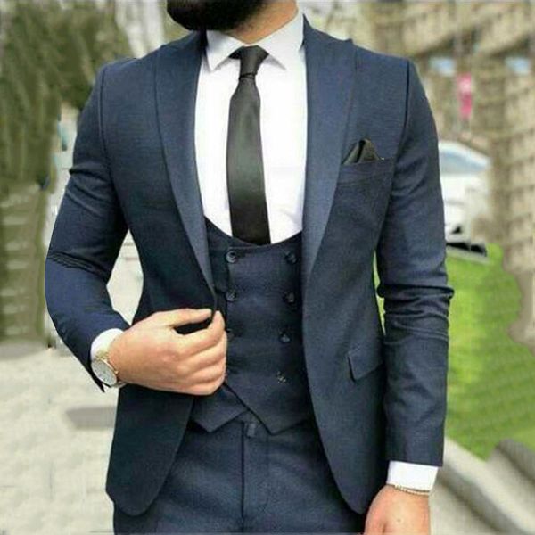 

casual blue business man suits for wedding groom tuxedo 3piece(coat pants waitcoat)man jacket terno masculino trajes para hombre, Black;gray