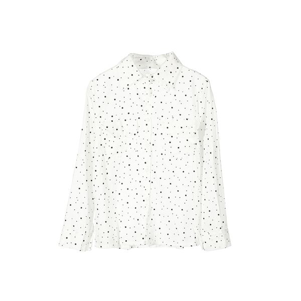 

fashion spring women slim long sleeve star print blouse casual turn-down collar blouse ship, White
