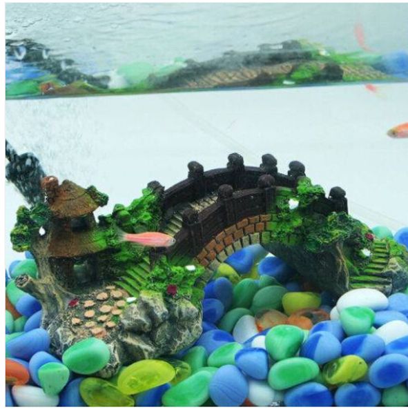 

wholesales 2019 aquarium resin bridge landscape fish tank ornaments pavilion tree decoration