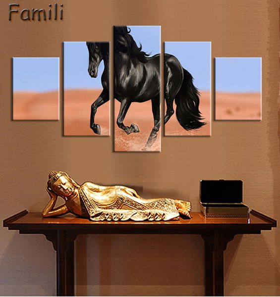 

5Pcs/Set Sunset Horse Canvas Painting Animal Poster Vintage Grassland Wall Christmas Canvas Pictures For Home Decor Cheap Wall Art Quadro