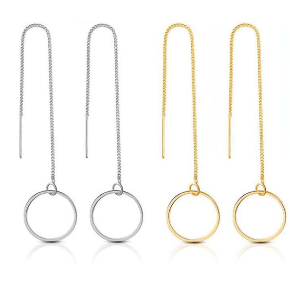 Orecchini a strisce circolari a catena lunga di moda Orecchini in rame argento oro Linea infila orecchini pendenti a goccia per commercio all'ingrosso di gioielli da donna