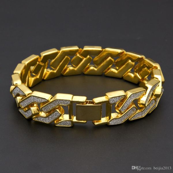 

sand blast браслеты кубинский теннис звено цепи сплава iced out hip hop gold tone heavy 16мм браслет mens bling мужчины женщины, Golden;silver
