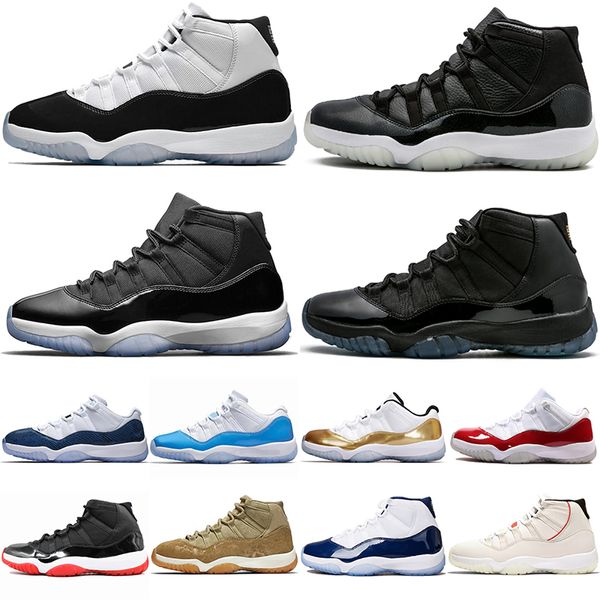 

11 XI Mens Basketball Shoes Concord Bred Olive Lux Platinum Tint Space Jam UNC 2019 XI Designer Shoe Men Sport Sneakers Size 36-47