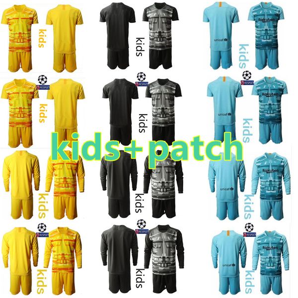 

2019 2020 youth long ter stegen goalkeeper jerseys kids kit soccer sets marc-andre ter stegen kid boy goalkeeper jersey uniform shorts, Black