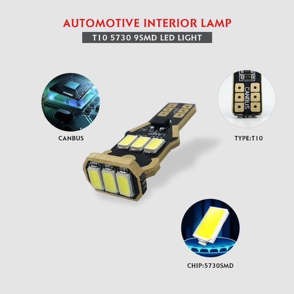 

zarkor w5w canbus 300lm t10 led light полного безошибочной 5730 9smd 6500k pure white tail box купол лампа интерьер магистральная парковка