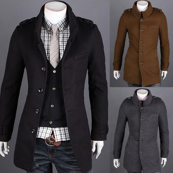 

zogaa english style wool winter men coat slim fit overcoat men double stand collar fashion clothes long male trench coat, Black