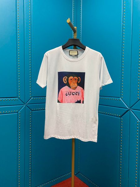 

2020 italian summer and spring oil painting orangutan high-quality color t-shirt fashion men and women casual breathable slim wild t-shirt, White;black