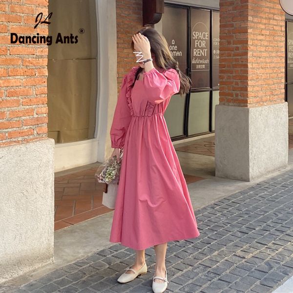 

женщина a-line платье винтаж с длинным пышным рукавом квадратный воротник vestidos корейский эластичный пояс женский свободный до середины и, Black;gray