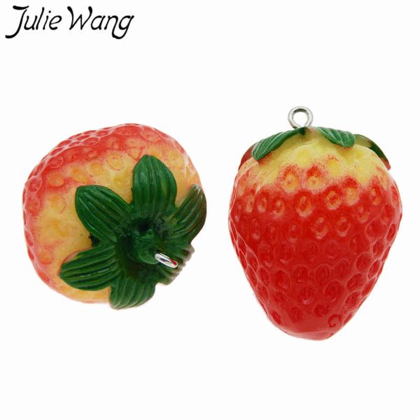 

julie wang 3pcs resin red strawberry charms artificial fruit pendants bracelet necklace key chain jewelry making accessory, Bronze;silver