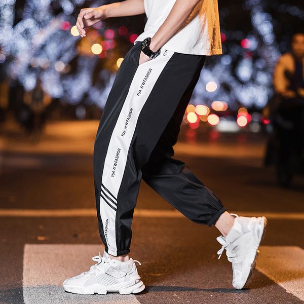 

yasuguoji new 2020 fashion streetwear track pants with side stripe men tactical pants men reflective joggers pantalones hip hop, Black