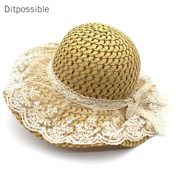 

wide brim hats ditpossible classic straw for women summer hat fashion lace beach caps outdoor breathable sun, Blue;gray