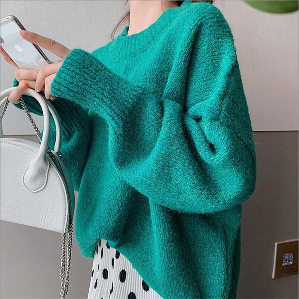 

2019 new spring and autumn pullover sweater female loose solid bat sleeve korean student sweater shirt, White;black