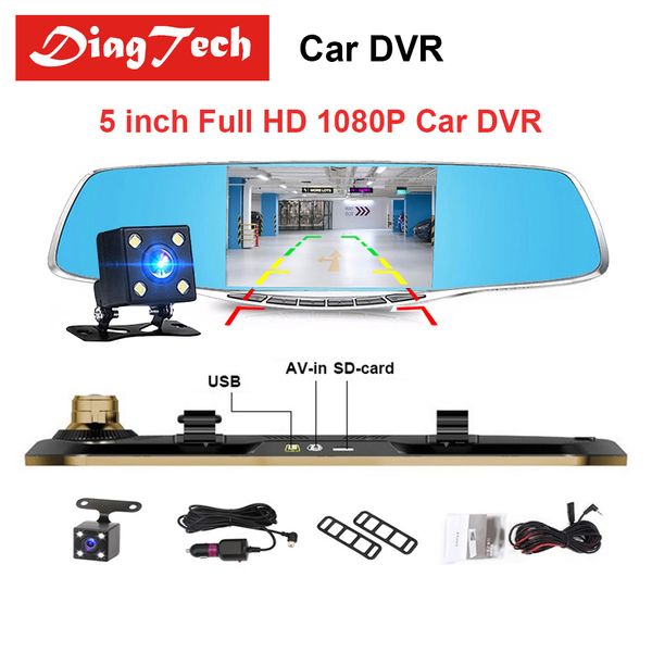 

5 inch car rearview mirror car dvr camera hd 1080p ips screen auto dvrs dual lens automotive dash cam full video recorder