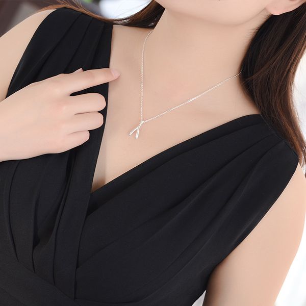 

new temperament s925 silver y-shaped wish bone necklace clavicle wishing pendant hypoallergenic jewelry simple