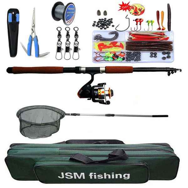 

fishing rod and reel combo hand net full set telescope rod lure line swivel kit
