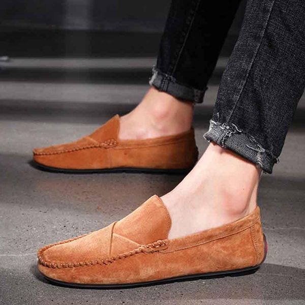 

fashion breathable men's loafers genuine leather casual men loafers comfort soft bottom male big size 38-48 men shoes, Black
