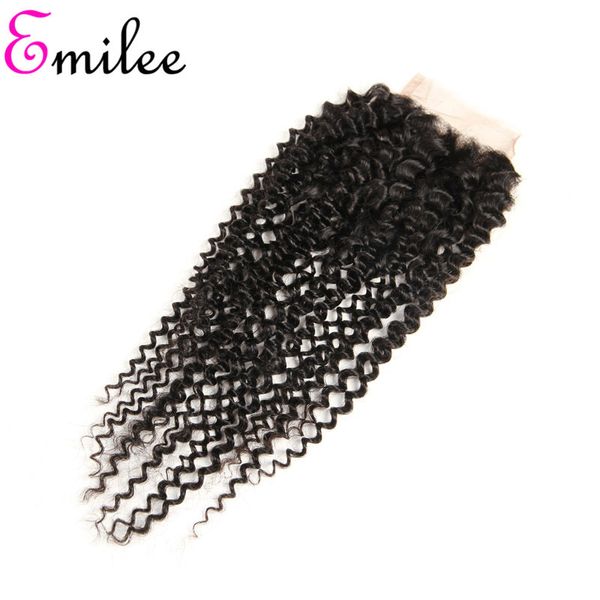 

emilee kinky curly closure indian virgin human hair curly swiss lace closure 4x4 part natural color, Black