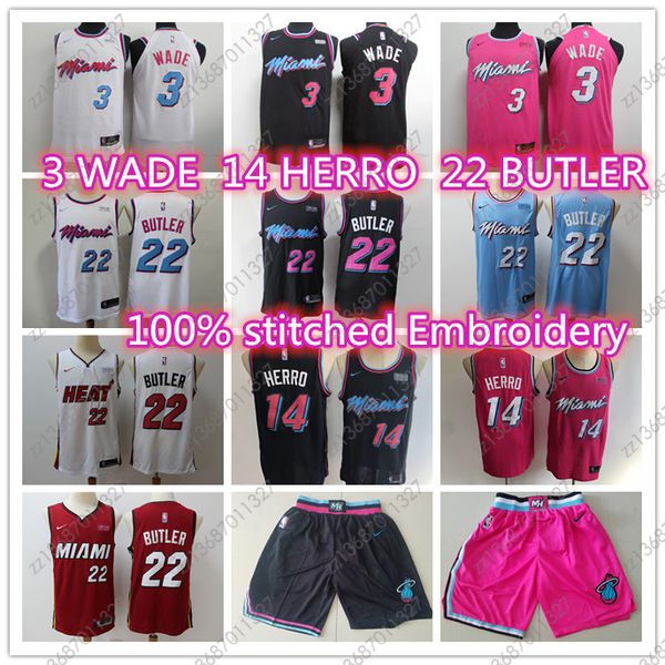 

New dwayne 3 wade jimmy 22 butler miami city heat 14 tyler herro titched jer ey game player 039 ba ketball jer ey, Black;blue