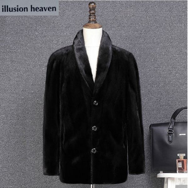 

mink coat, men's medium length, men fur coat mens winter coats lamb fur and sheep leather maxi coat, Black