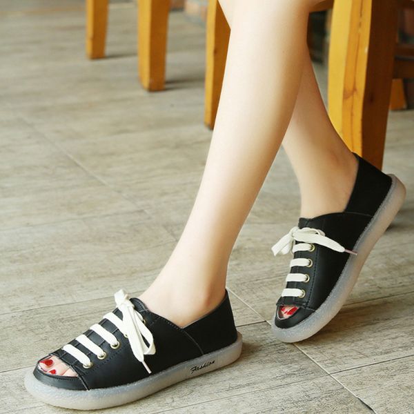 

xiniu shoes new fashion round toe women summer cross-tied lace-up flat with peep toe casual sports shoes sapato feminino #0730, Black