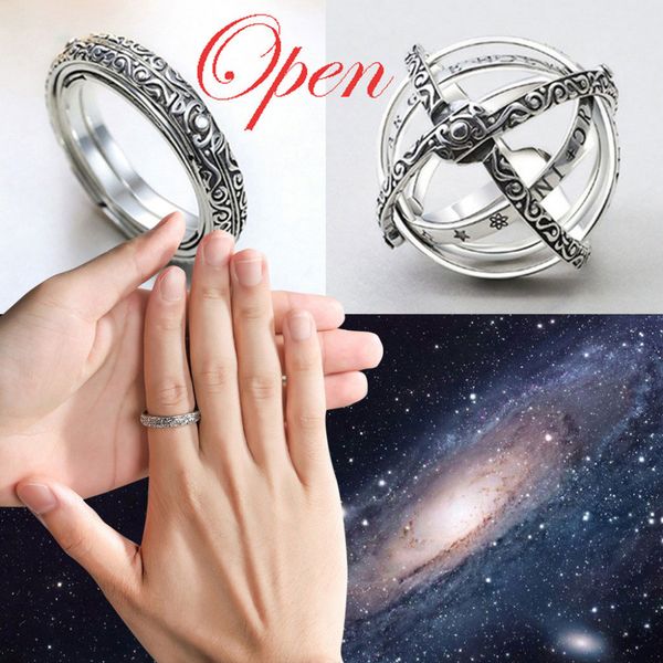 

openable ring astronomical globe rings vintage science jewelry anillos rings precious ornaments delicate aneis novel anel, Golden;silver