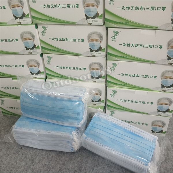 

лучшие продажи 50 шт. dhl одноразовые маски для лица 3-слойные противотуманные маски для рта мужчины и женщины доказательство спрей фильтрац