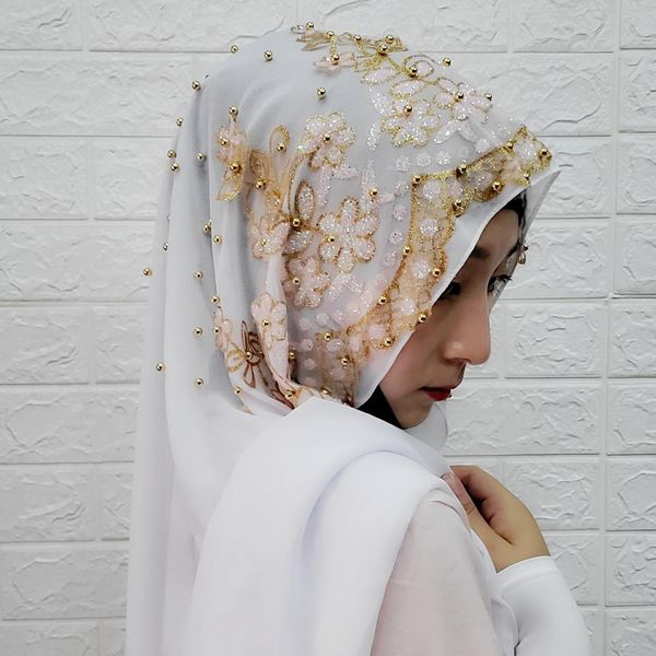 

fashion woman hijab solid color sequin beading sequins chiffon silk popular shawls scarf headband muslim turban abaya diamonds, Red
