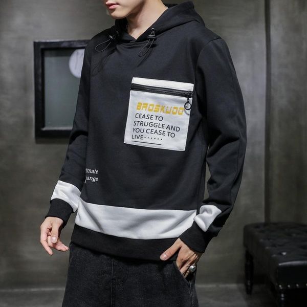 

self built station hoodie men's popular brand hooded loose-fit couple clothes coat new style trend brushed and thick winter on, Black