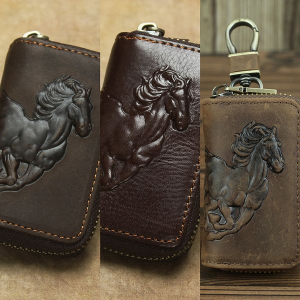 

zodiac horse case gift case layer cowhide car key bag personalized key bag genuine leather horse to success gift