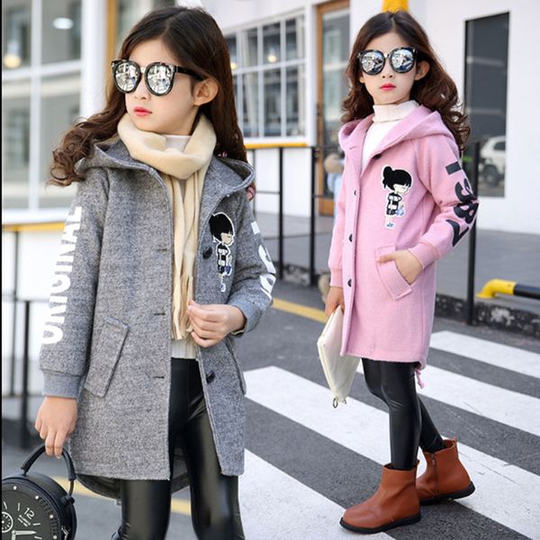 

2018 children clothing 3-12 autumn winter kids outerwear girls casual warm hooded jacket for cartoon girls warm coats, Blue;gray
