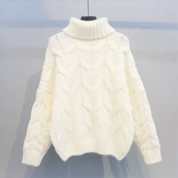 

winter women sweaters women warm christmas turtle neck sweaters korean twist knitwear pullovers long sleeve thick loose outerwear, White;black