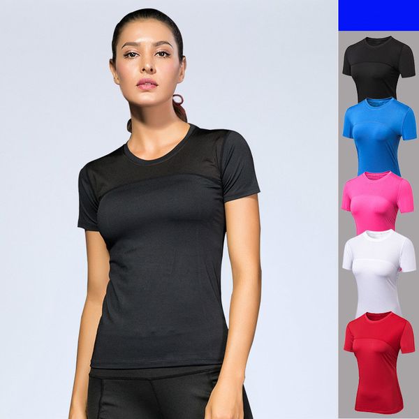 

women yoga sports shirt black white blue rose red mesh short sleeve sport fitness women gym running t shirt, White;red
