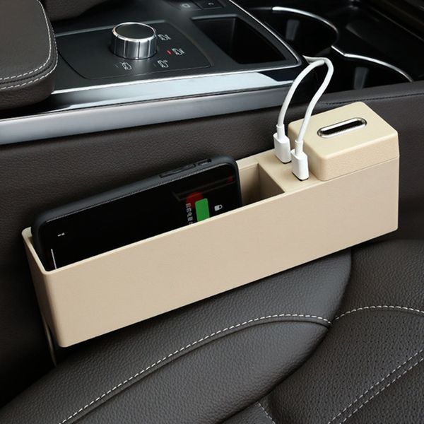 

car seat gap storage box 2 usb wireless charging multi-functional card coin mobile phone storage box car organizer with charger